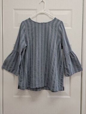 The Nines By Hatch Bell Sleeve Maternity Top Stripe Large Hemp Back Button Boho